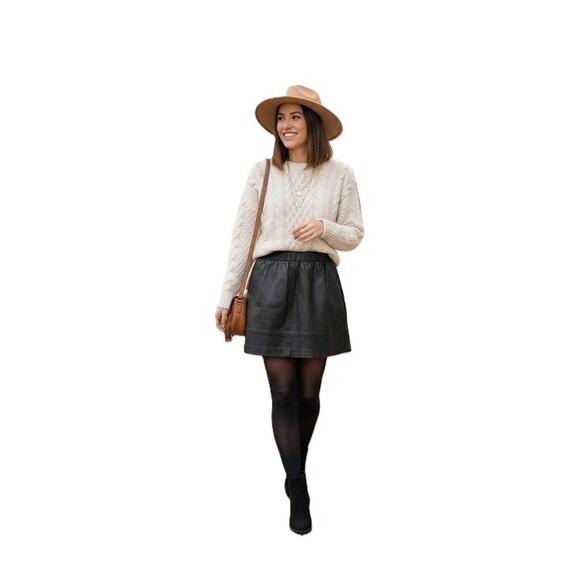 Joie Women's Black Leather Mini Skirt Elastic Waist A-Line Size 4 - Picture 1 of 5